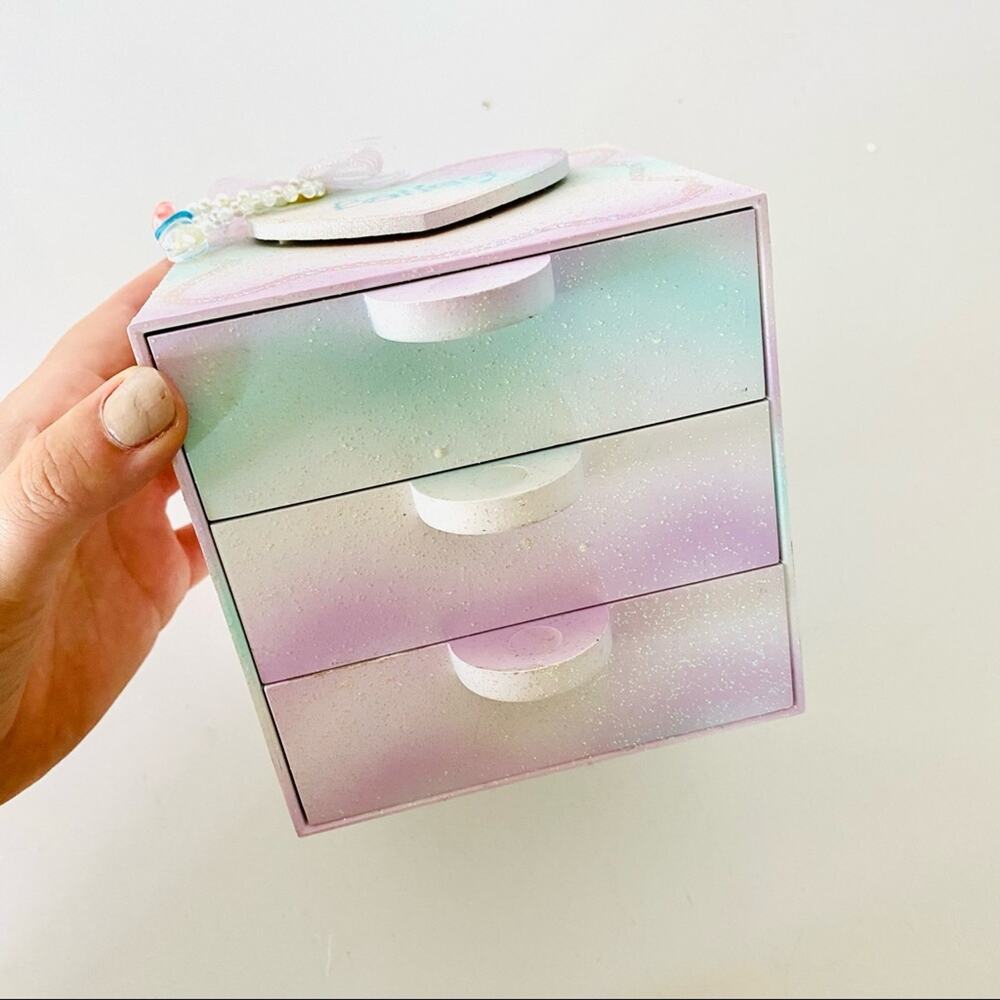 VINTAGE Y2K 90S Pastel Pink Purple Blue Jewelry Box Storage Case Bead Sparkles